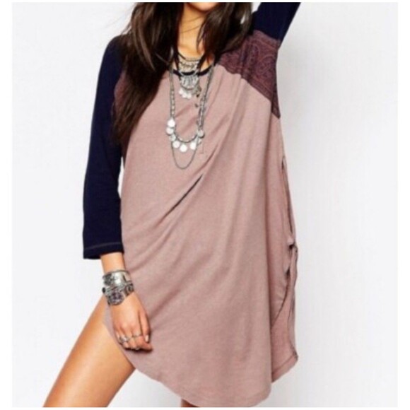 Free People Crochet Back Henley Tunic Top Boho XS - Picture 1 of 11